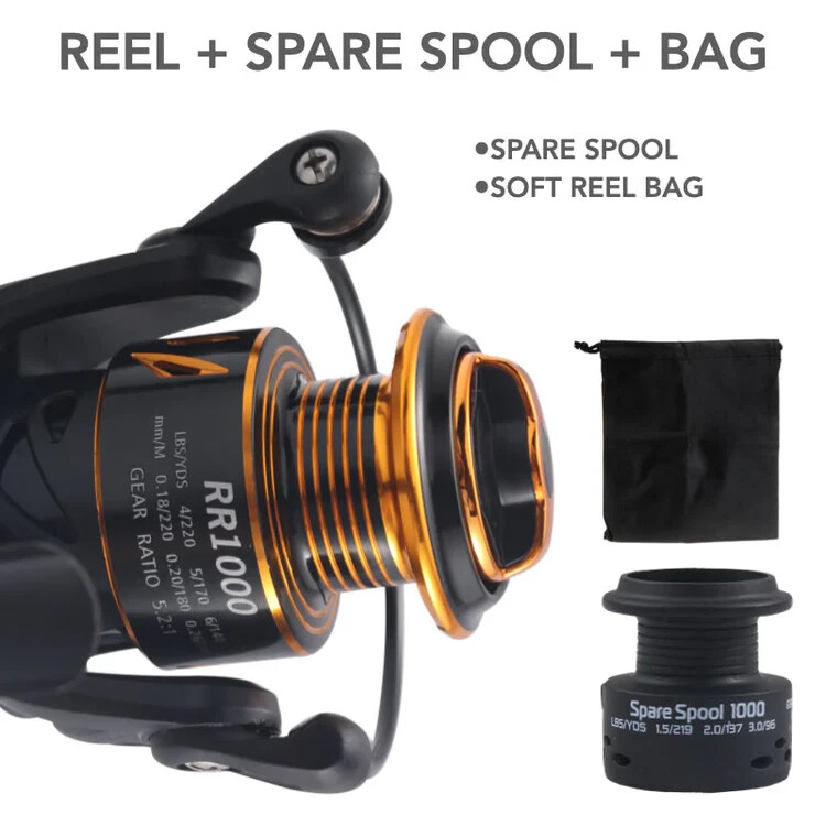 Rigged & Ready RR1000 Spin Reel Salt Resist 4+1 bearing Spare Spool + Bag 5-2-1