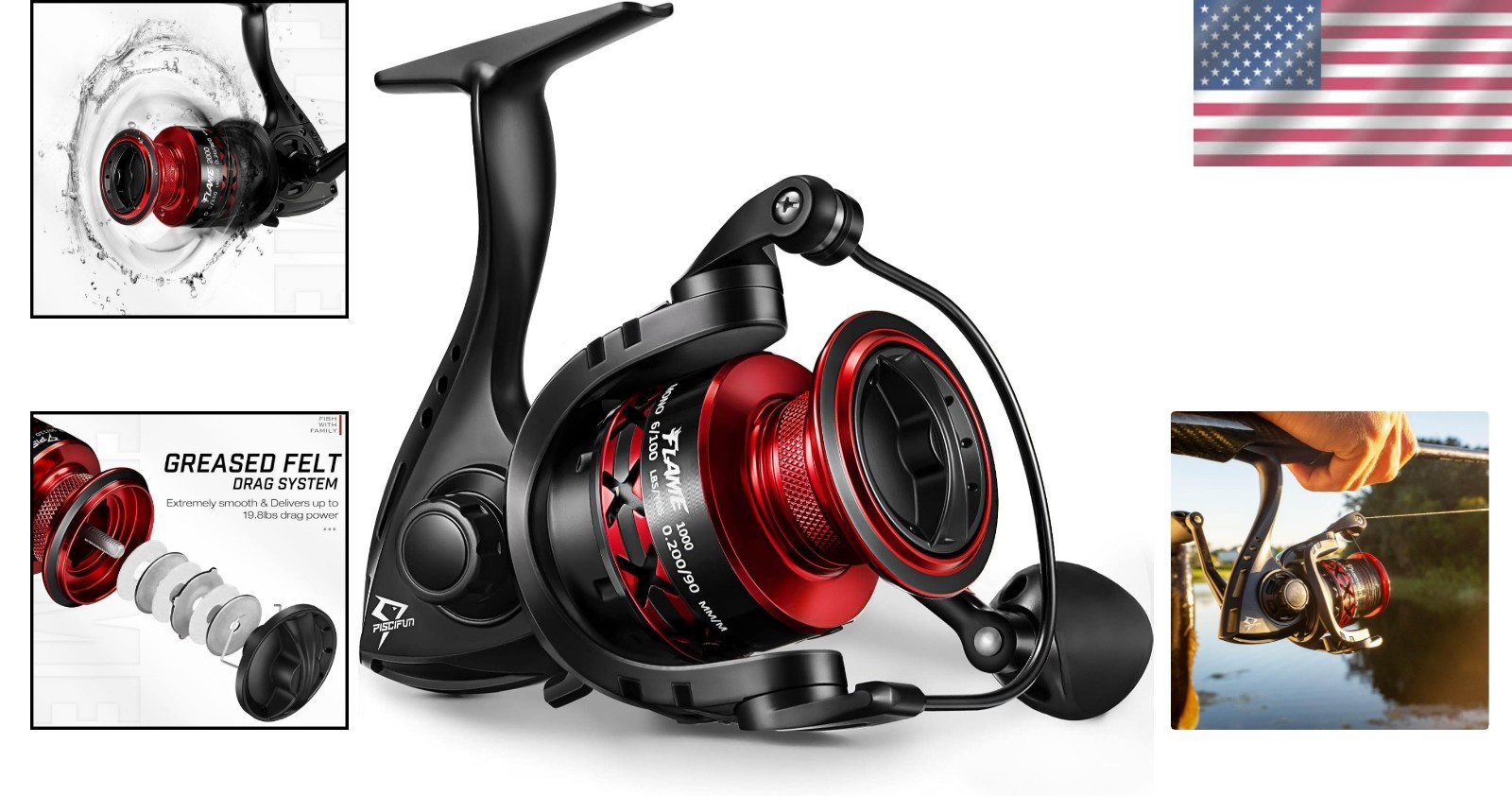 High-Performance Flame Spinning Reel – 10 Bearings, 19.8LB Max Drag Capability