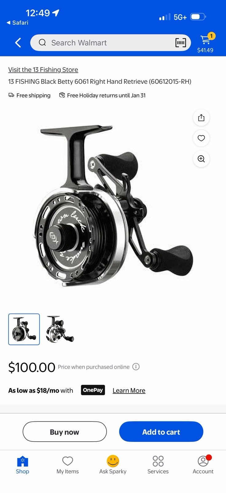13 Fishing 6061 Black Betty 2015 RH Retrieve Ice Reel with Anti Reverse New