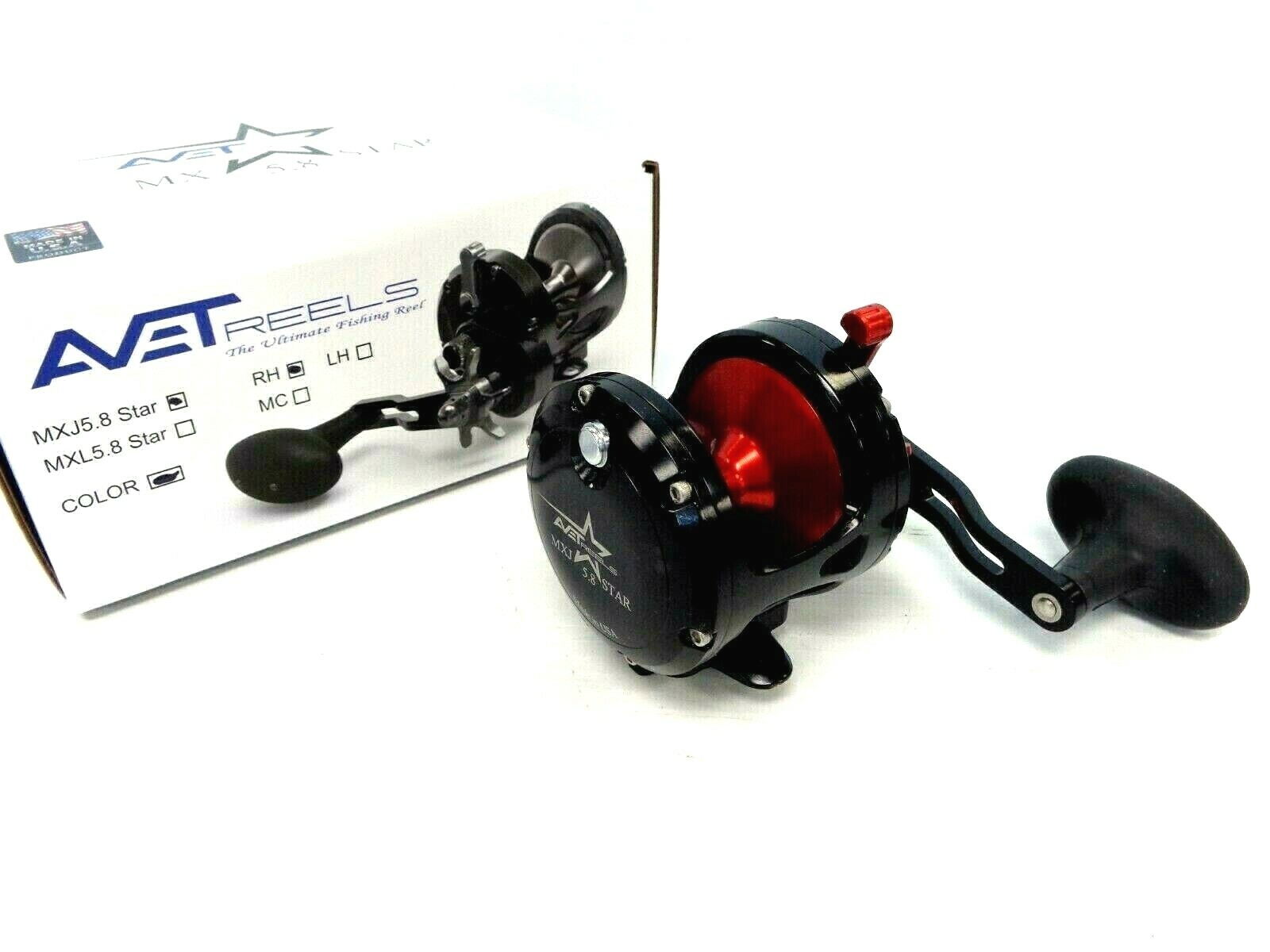 Avet Star Drag MXJ5.8 Single Speed Casting Reel – Right Hand – BLACK RED