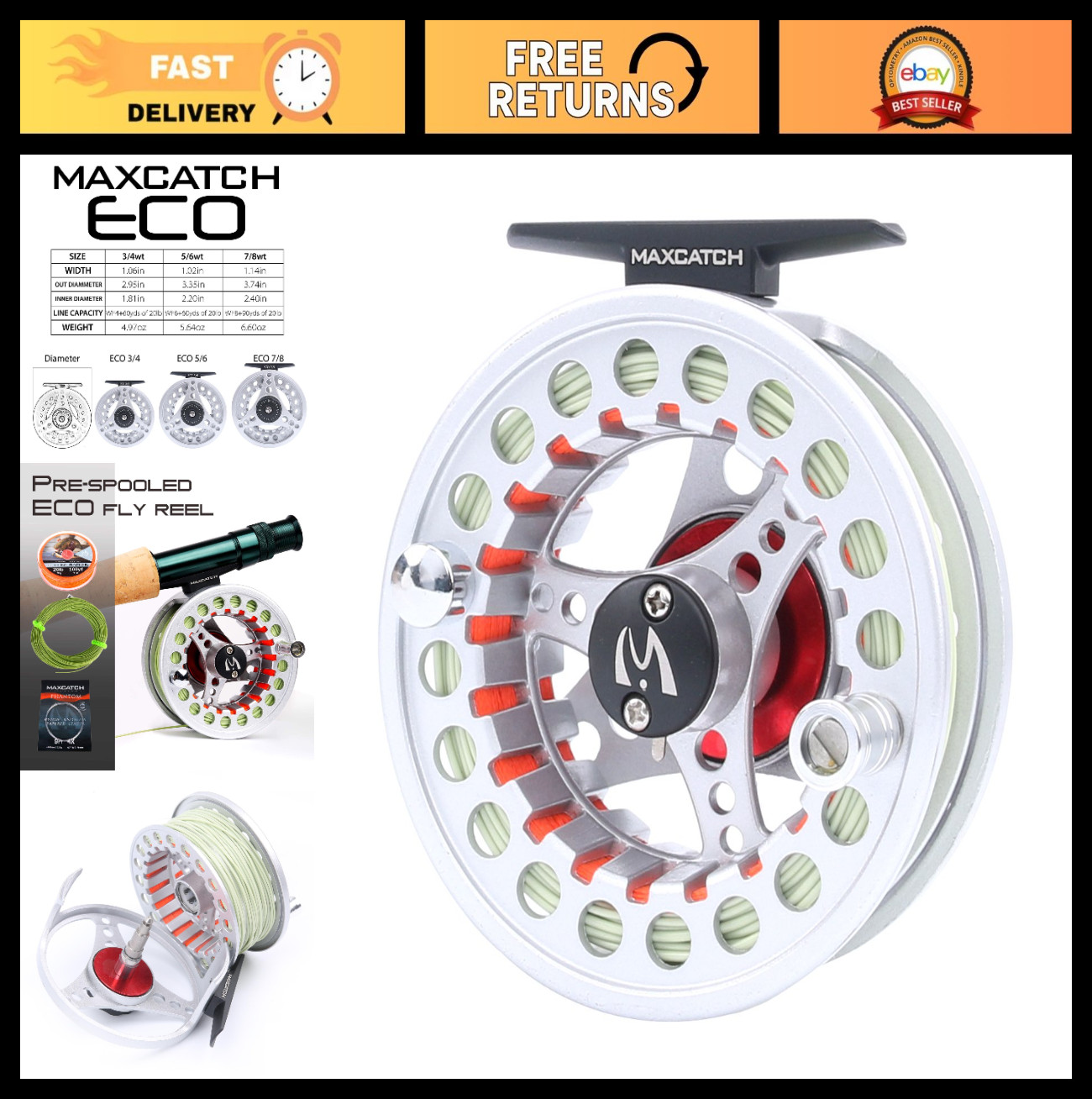 Large Arbor Fly Fishing Reel Combo – Pre-Loaded Line for 3/4wt 5/6wt 7/8wt