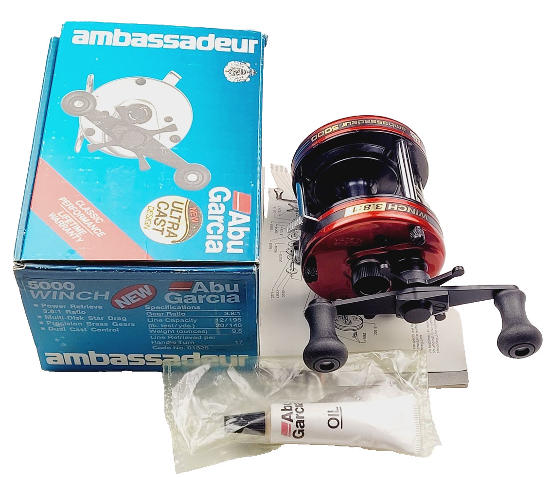Abu Garcia Ambassadeur 5000 Winch 3.8:1 Power Reel Red Boxed New in Box NOS NIB