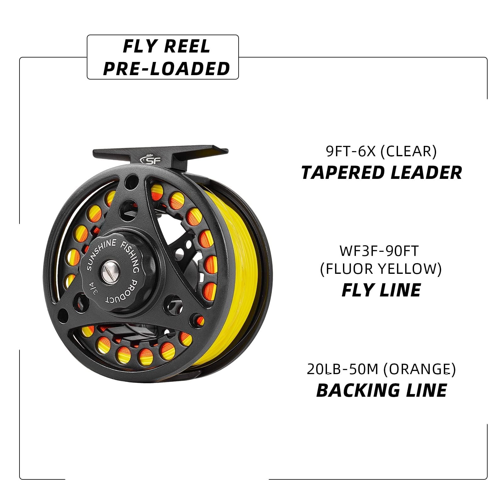 SF Large Arbor Fly Fishing Reel 3/4wt Aluminum Alloy Body DieCast Matt Black…