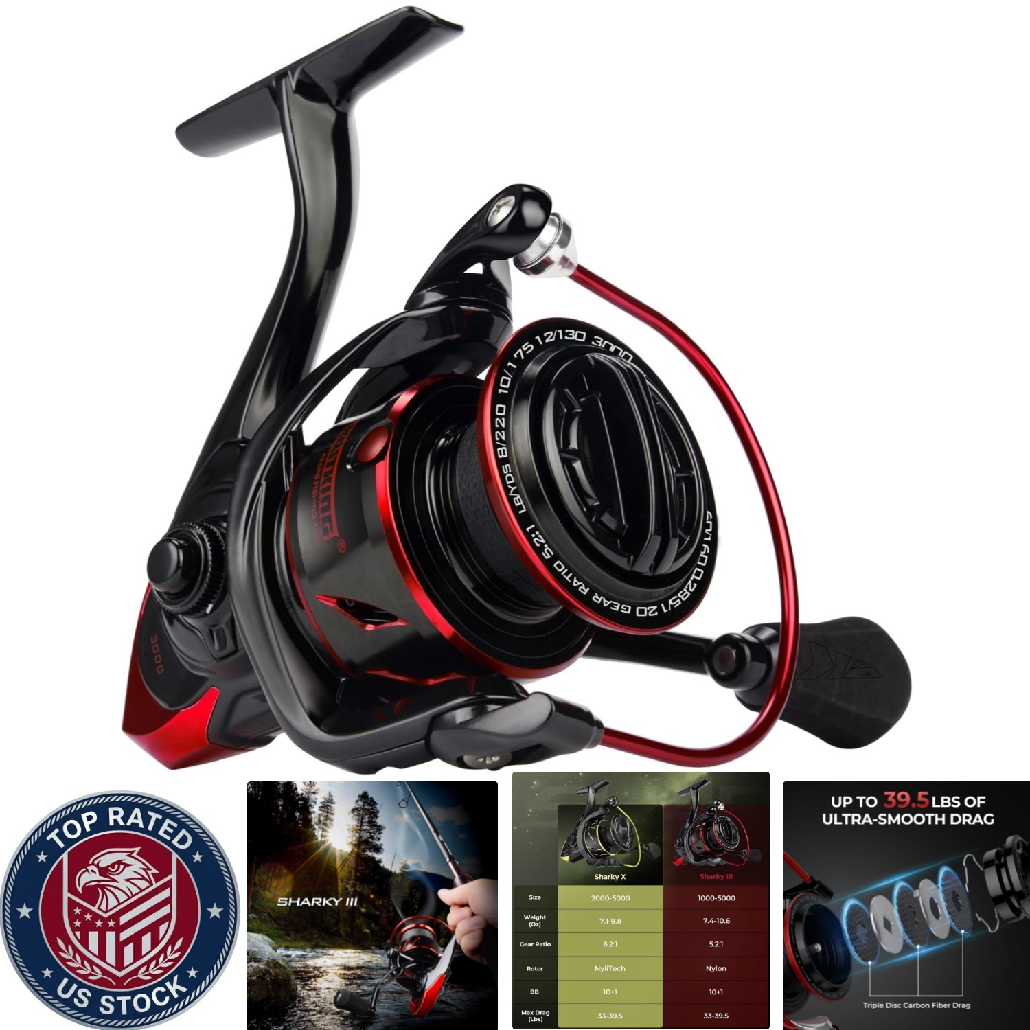 KastKing Sharky III Spinning Reel – 39.5LB Carbon Fiber Drag, Lightweight Design