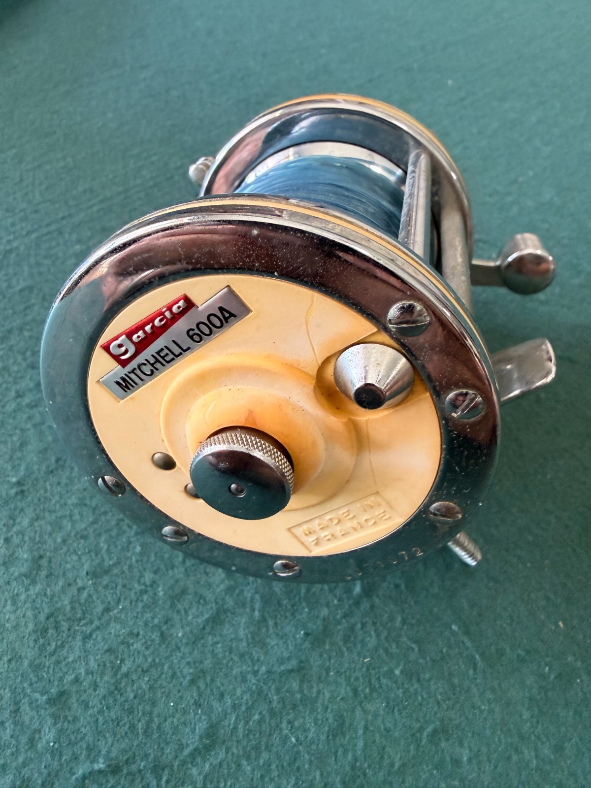 Vintage Garcia Mitchell 600A Trolling Fishing Reel w/rod clamp-Made in France