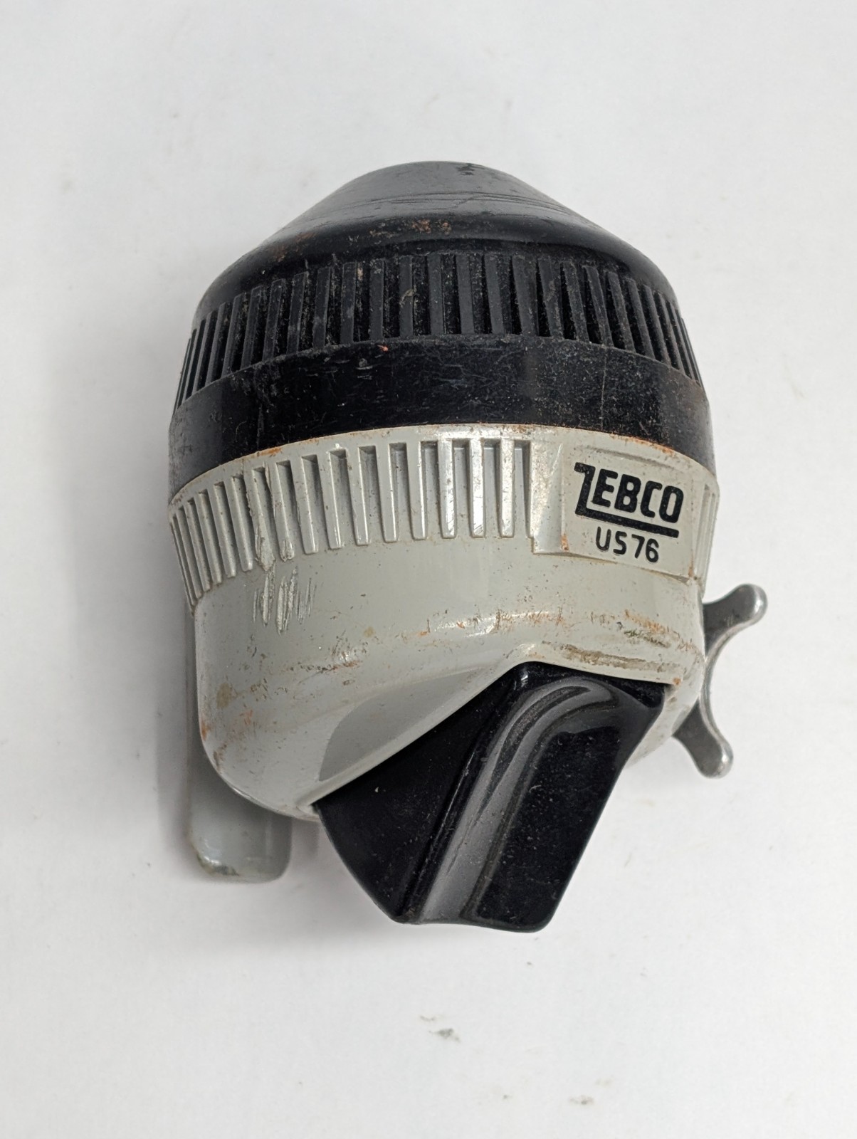 Vintage Zebco US 76 Spincast Reel Grey/Black Plastic Push Button Fishing Casting