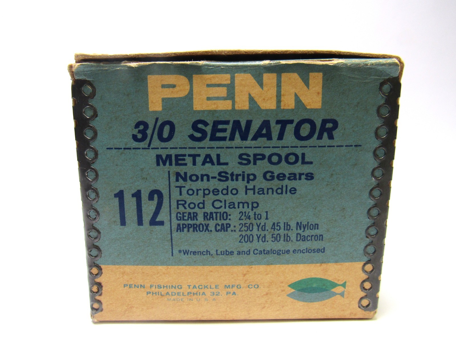 PENN REELS 3/0 Senator 112 Metal Spool Non-Strip Gears Torpedo Handle Orig. Box