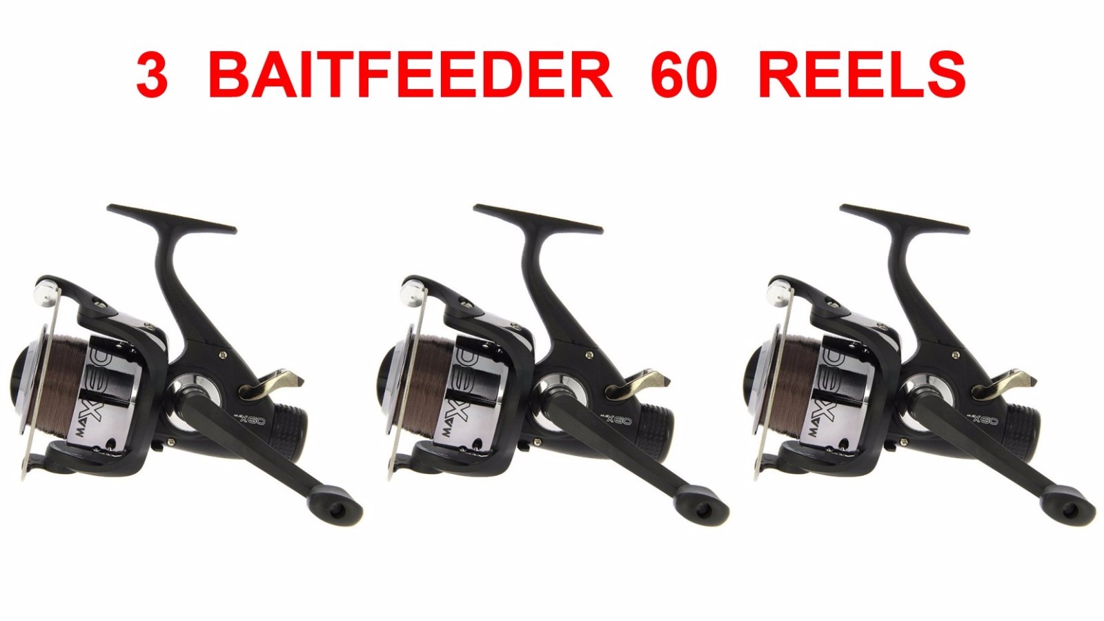 3 CARP FS-60 BAITFEEDER REELS+LINE FOR BAIT PIKE BARBEL MATCH FISHING ROD RUNNER