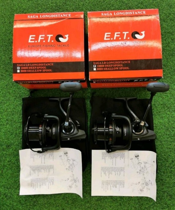 2× EFT Saga Long Distance 10000 Deep Spool BRAND NEW inc Original Box Carp Fishing Excellent