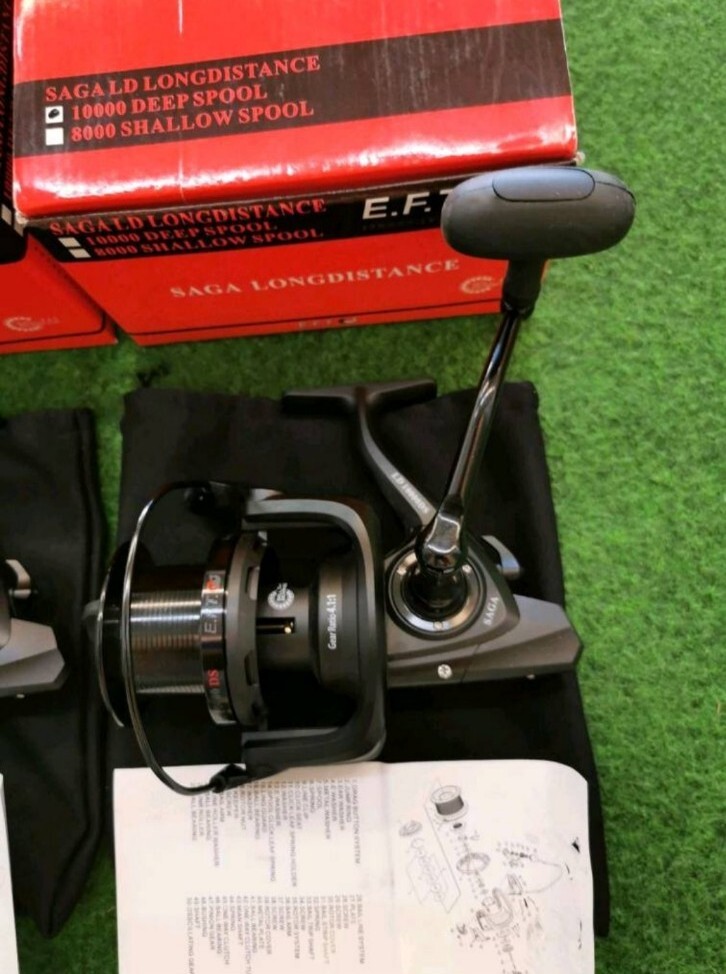 2× EFT Saga Long Distance 10000 Deep Spool BRAND NEW inc Original Box Carp Fishing Excellent