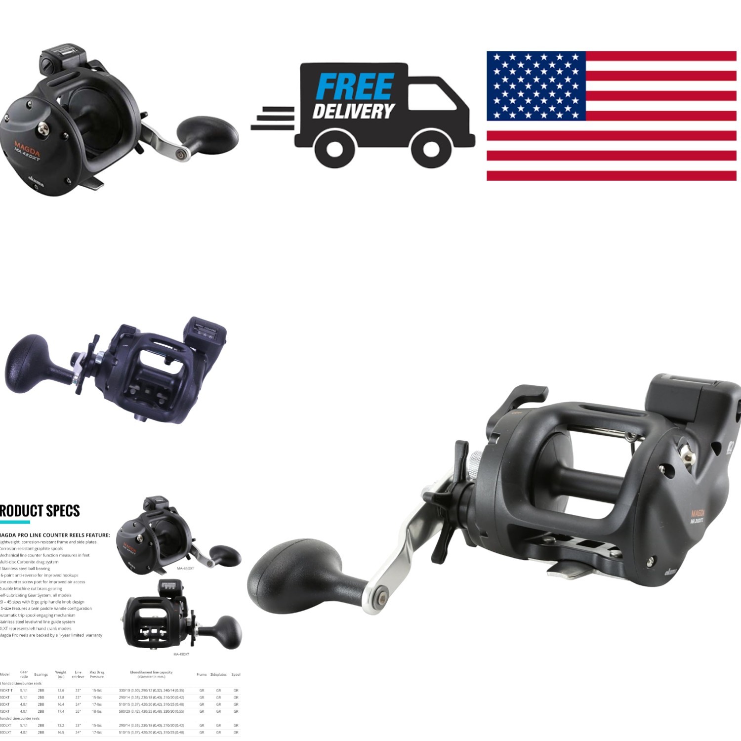 Professional Trolling Reel Left Hand Black 4.0 Gear Ratio Aluminum Construction