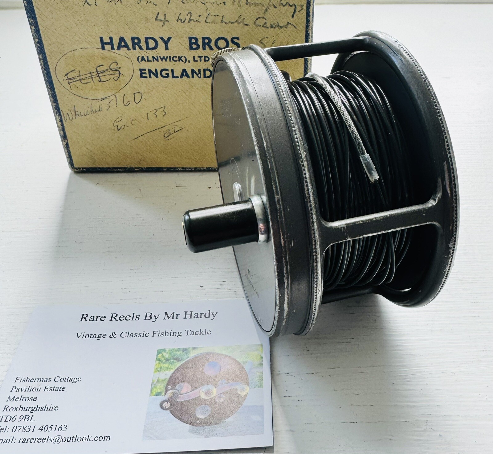 Vintage Hardy 3 3/4 Inch Wide Body RHW Perfect Salmon Fly Reel with Card Box