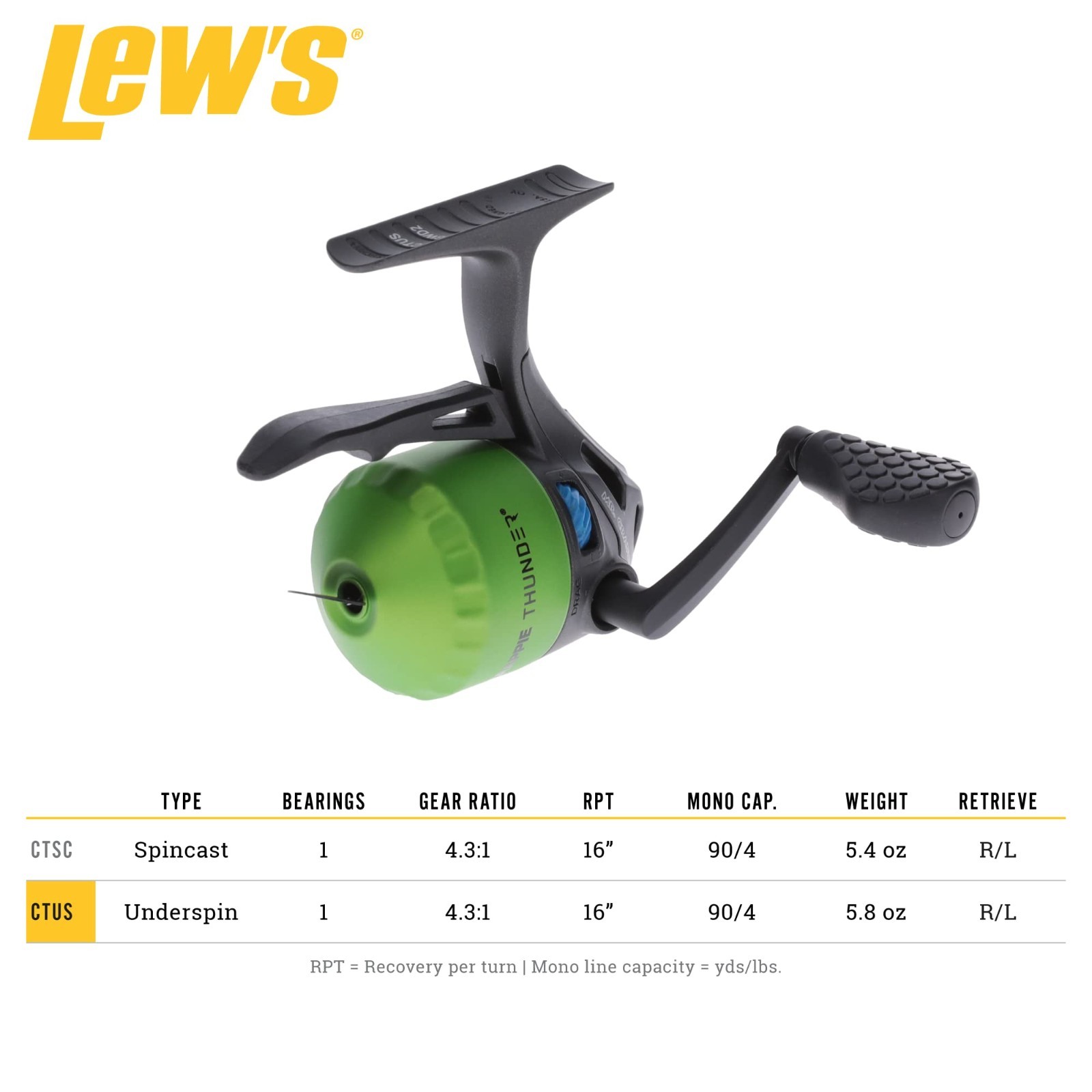 Crappie Thunder Underspin Fishing Reel, 4.3:1 Gear Ratio, Right/Left-Hand Retrie