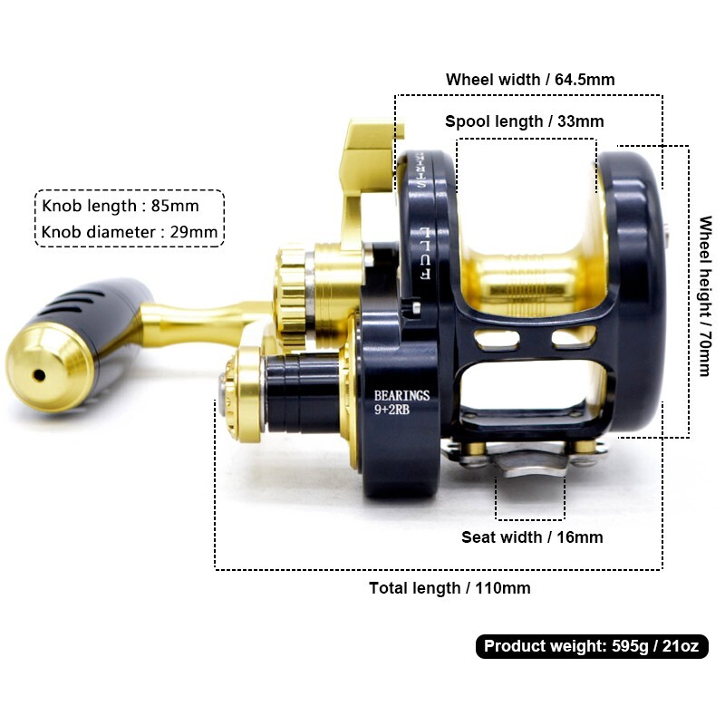Size 50 Conventional Fishing Reel RH 5.3:1 Stainless Steel Main and Pinion Gears