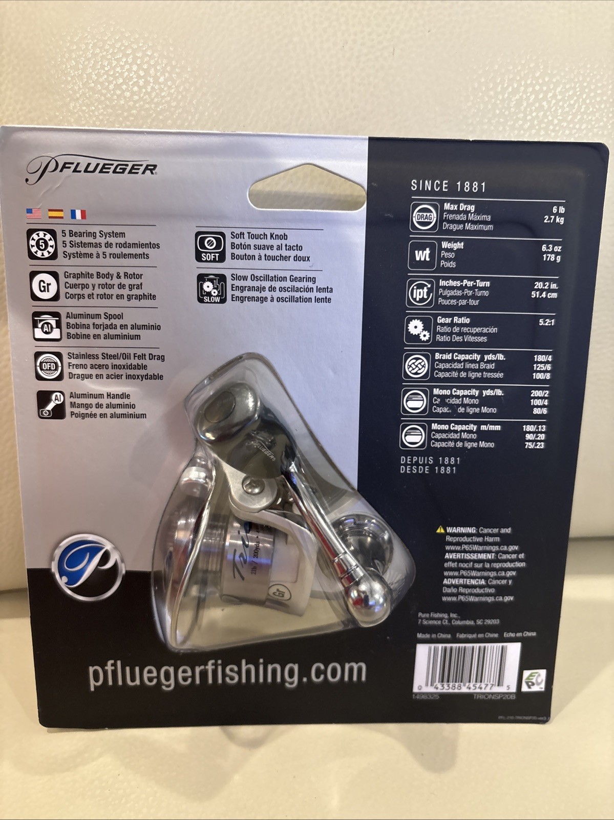 Pflueger Trion Lightweight Spinning Reel TRIONSP20, 5.2:1
