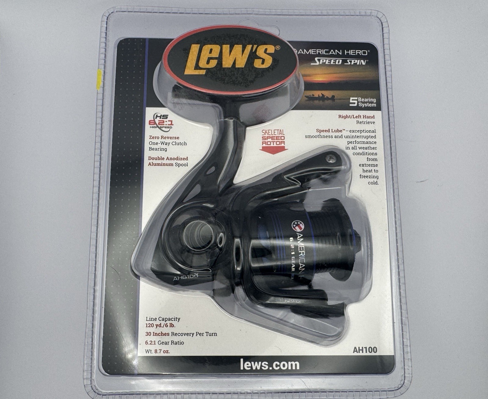 Lew’s American Hero Speed Spin Spinning Reel AH100C 6.2:1 5BB 120yd/6lb Black