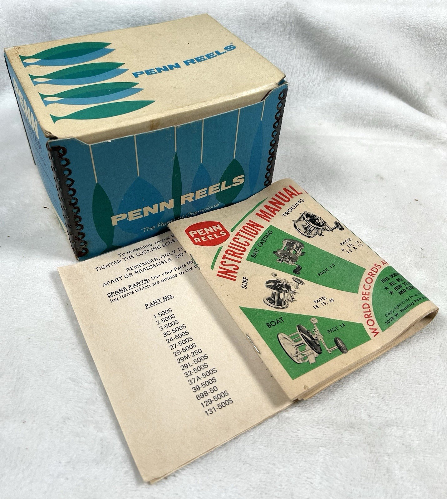 Vintage Penn 500SL Jigmaster Reel Box- Papers- Catalog ONLY Empty Box Estate