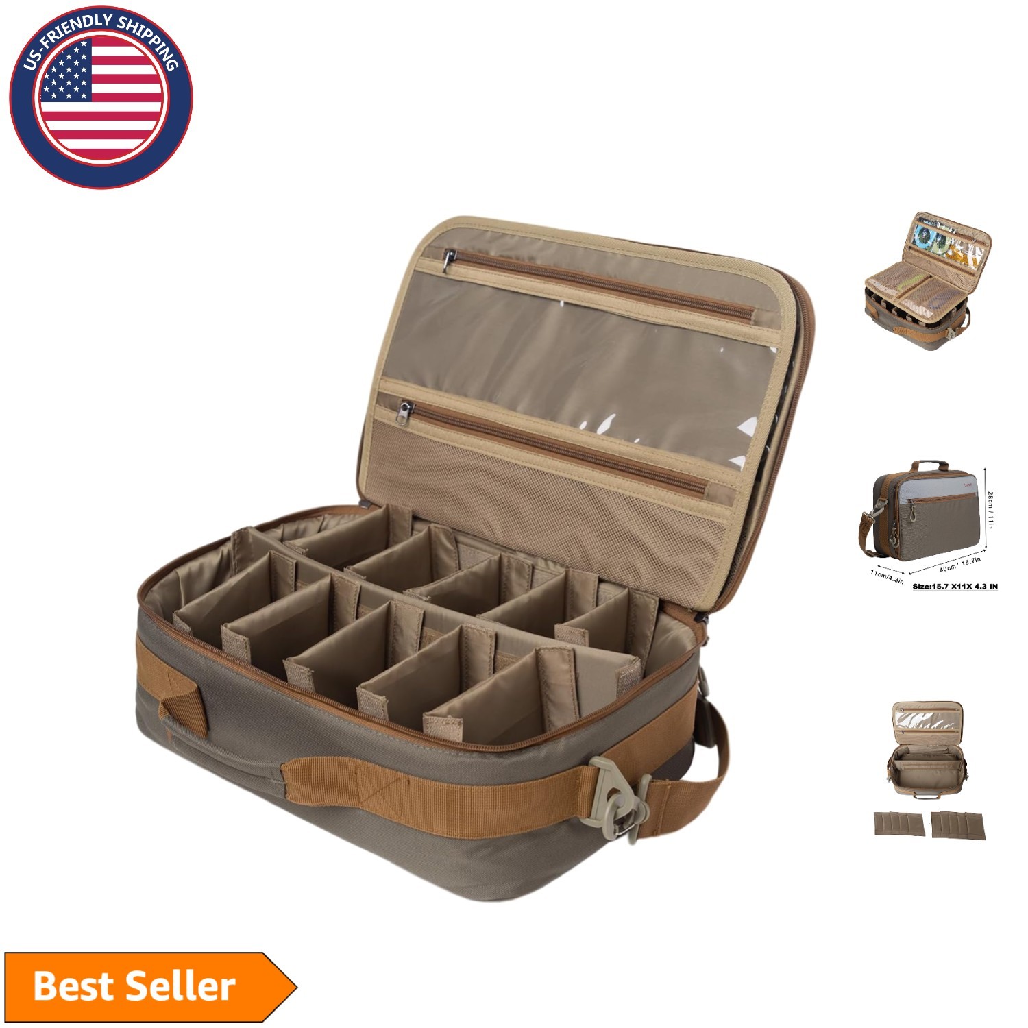 Durable Fly Fishing Reel Bag with Adjustable Dividers and Extra Storage Pocket