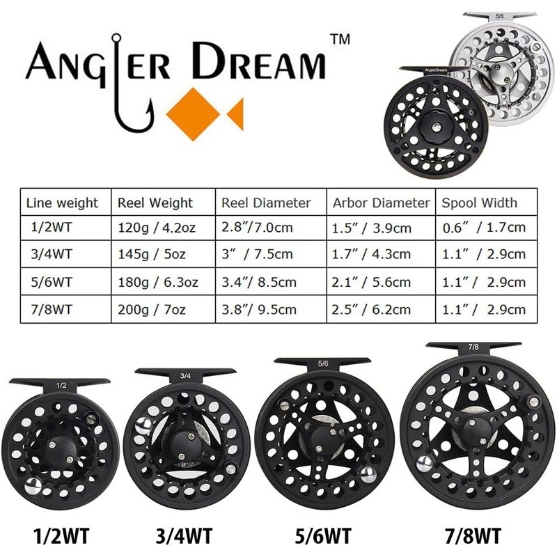 Fly Fishing Reel Aluminum Alloy Large Arbor Teflon Drag Pre-Loaded Line New