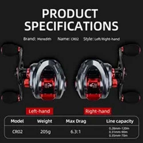 Bait Casting Reel Meredith CR Ultra Lite 7.2.1 Gear Ratio-Red/Color-Right Hand