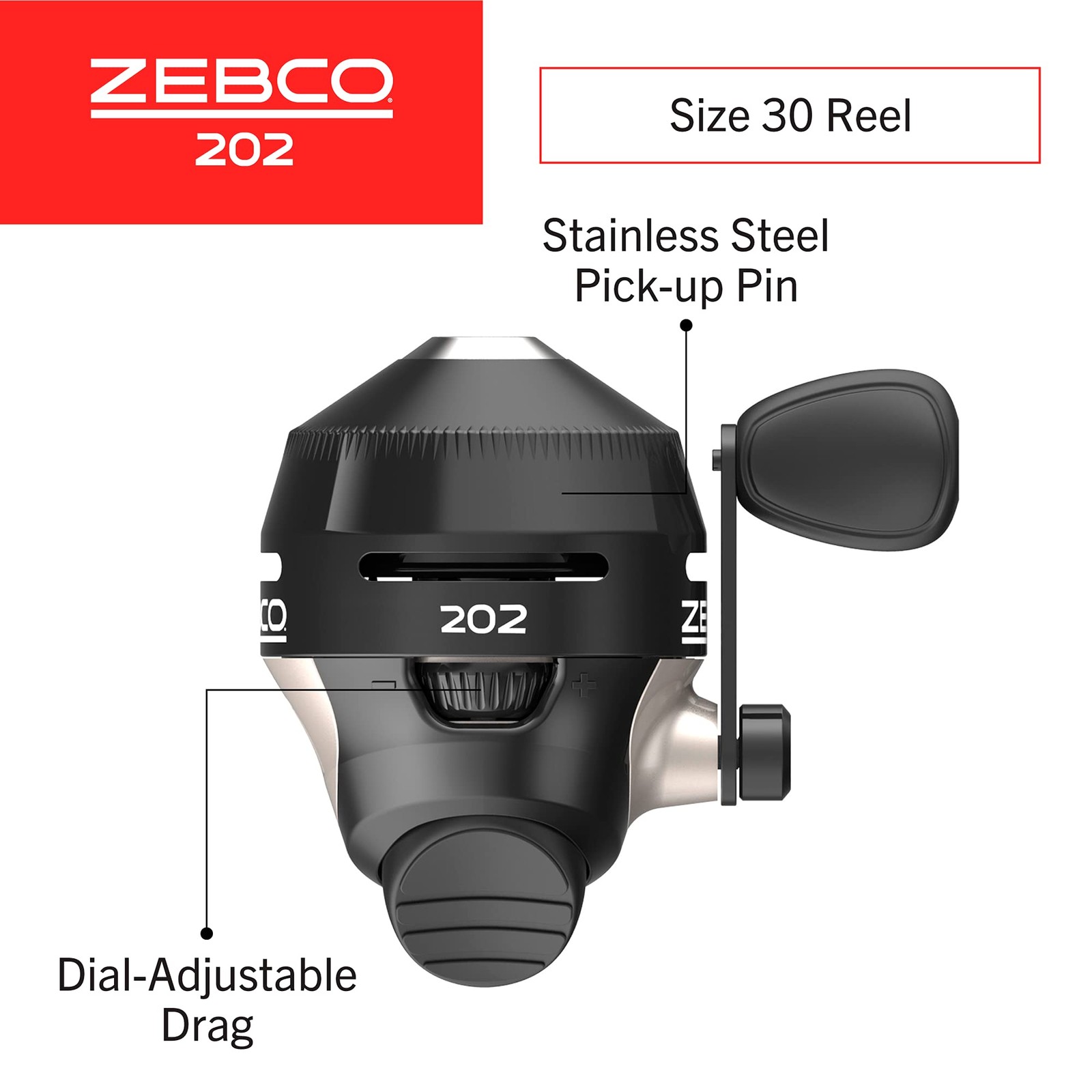 Zebco 202 Spincast Fishing Reel, Size 30 Right-Hand 30 Black