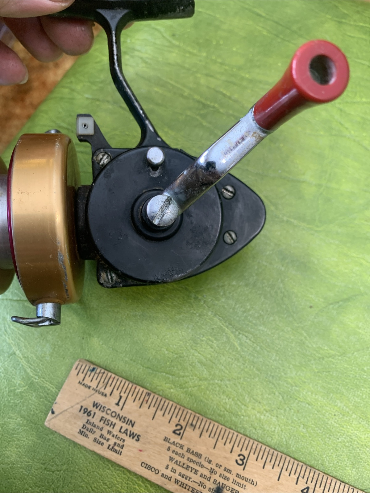 Unusual Vintage Fishing Reel Golden Master Deluxe Mid Century Black Gold