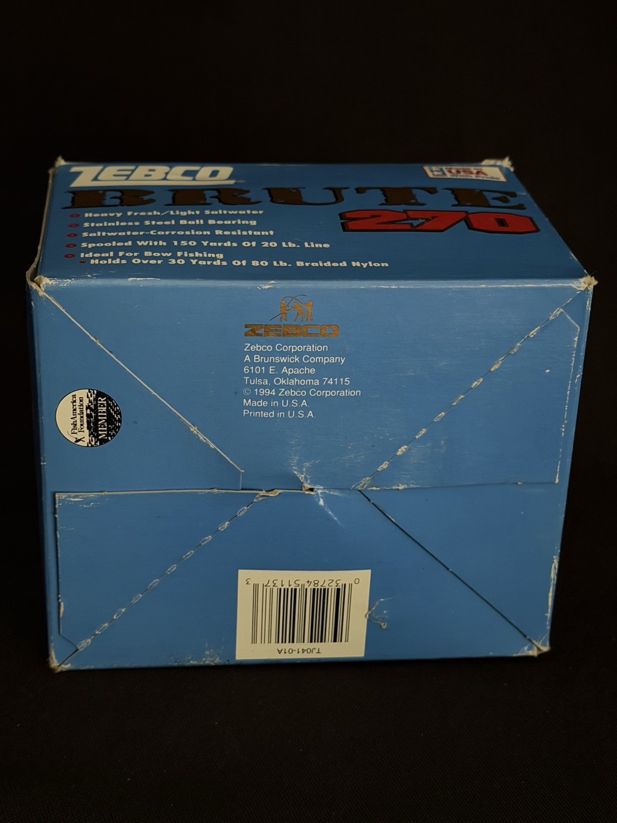 Vintage 1993 Zebco Brute 270 Heavy Fresh/Light Saltwater Reel With Factory Box