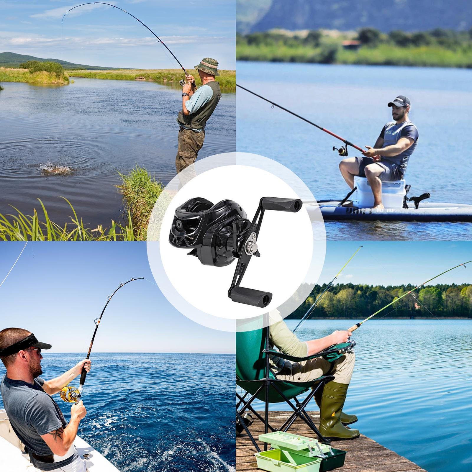 Baitcaster Fishing Reel Metal Lightweight Fishing Reel Black Teardrop Wheel