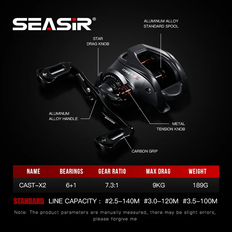 Cast-X2 Baitcasting Reel 7.3:1 High Speed Gear Ratio Drag 8.5KG Aluminum Carbon