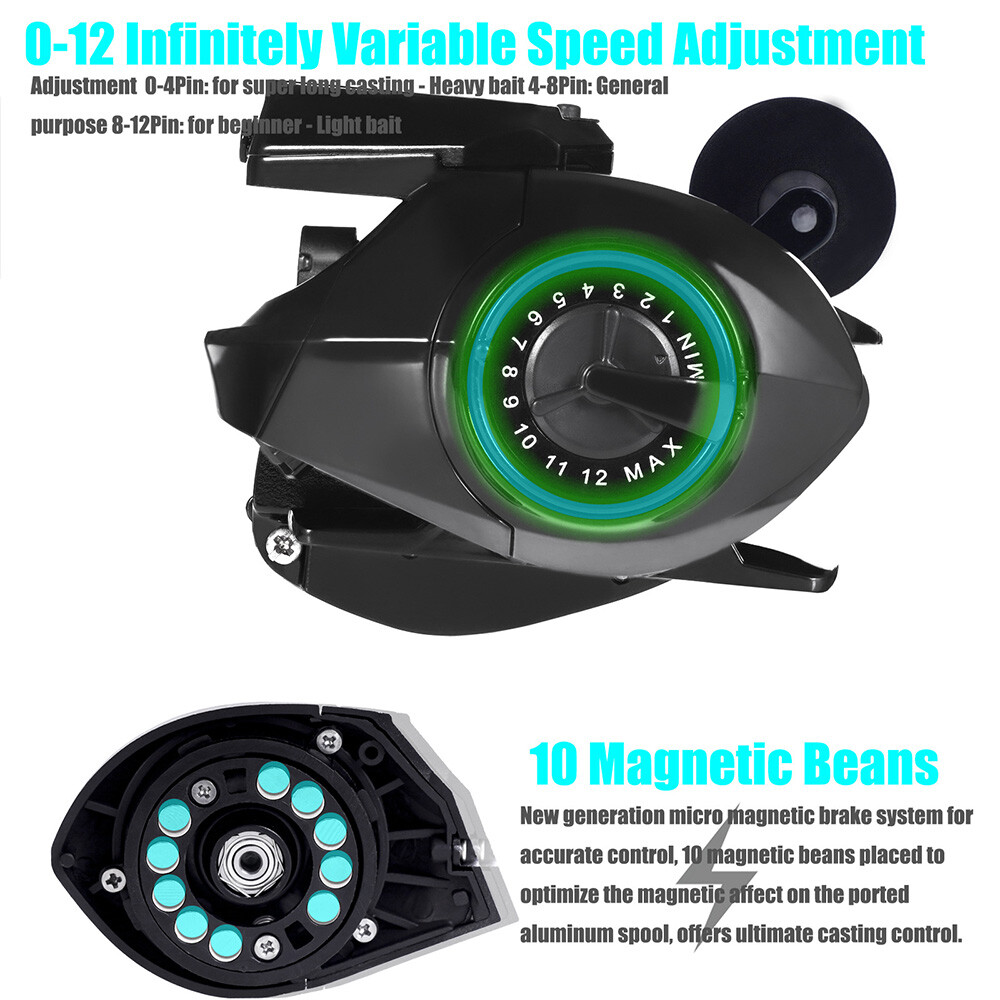 Baitcasting Fishing Reel 7+1BB 7.2:1 High Speed Baitcastingl USB Rechargeable
