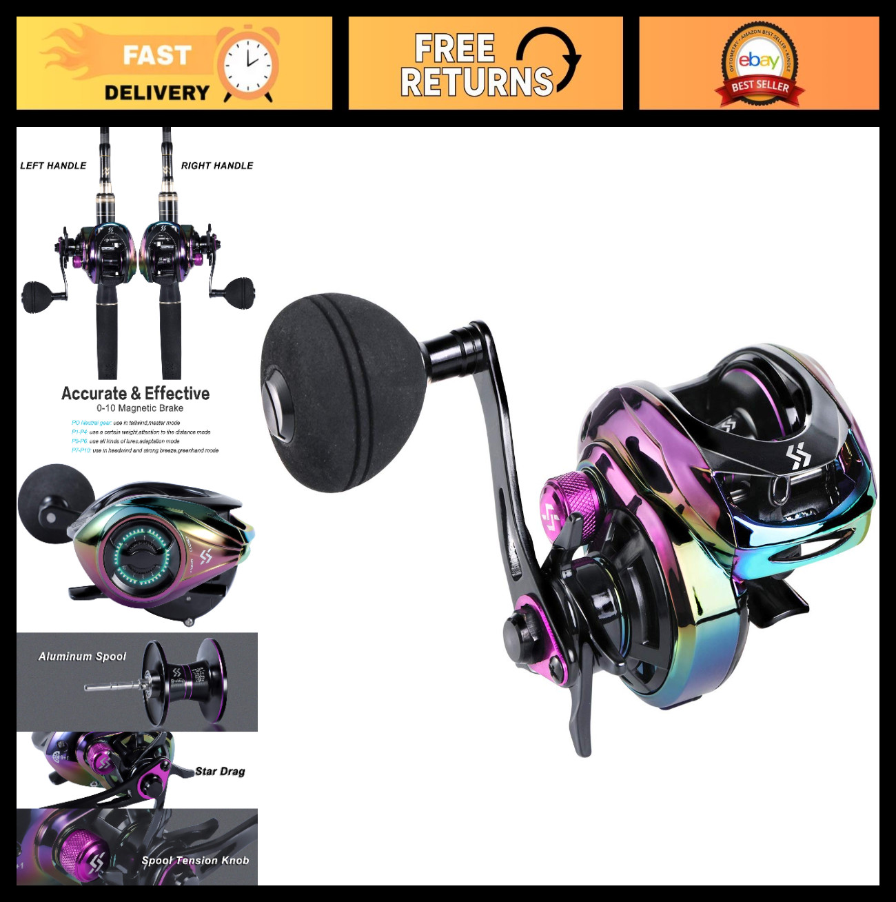 High-Speed Baitcasting Fishing Reel 9+1 Bearings 8.0:1 Gear Ratio Magnetic Brake