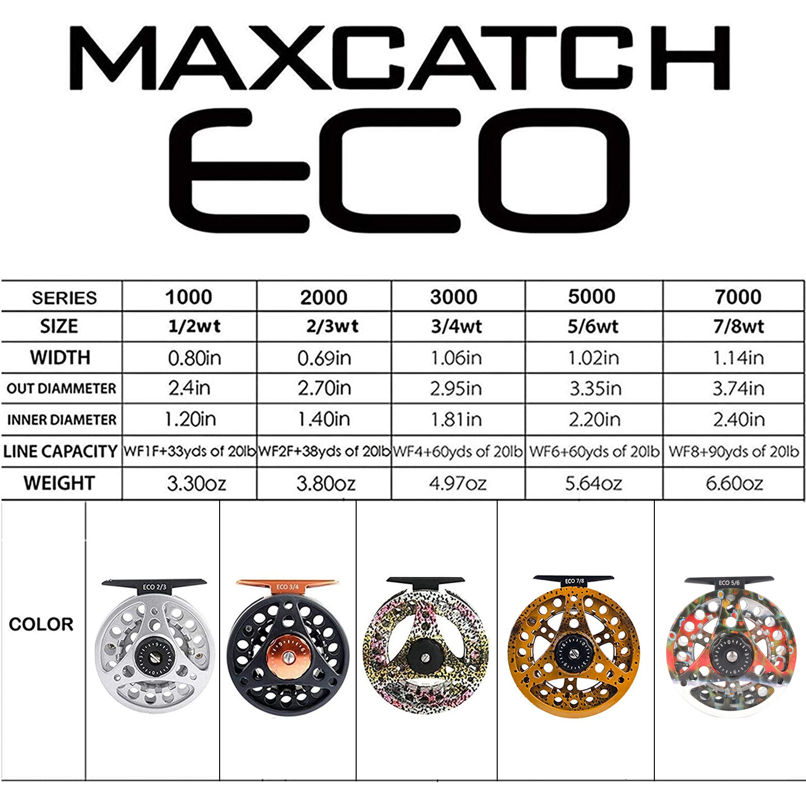 Maxcatch ECO Large Arbor Fly Fishing Reel 2/3/4/5/6/7/8WT Aluminum Hand-Changed