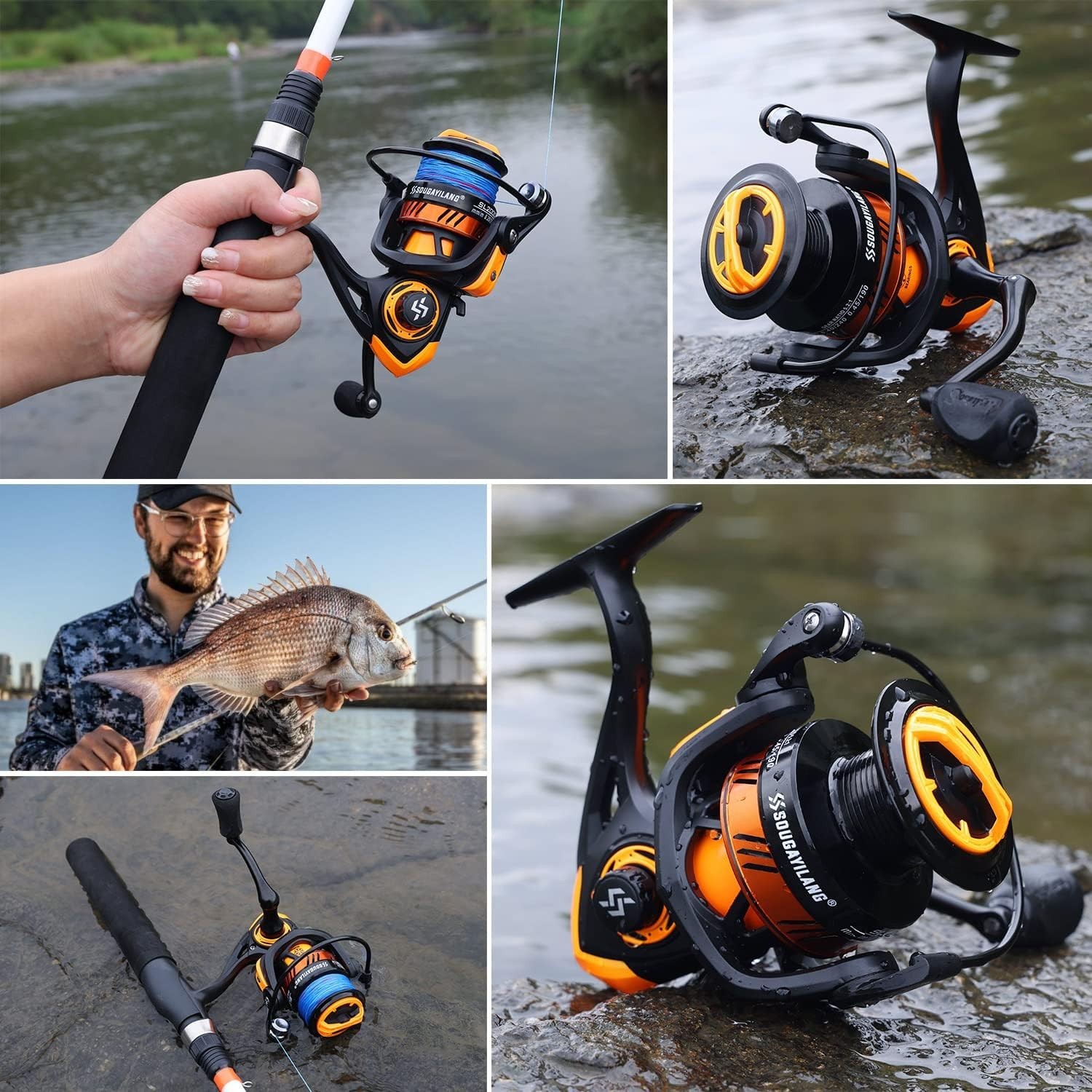 3000 Series Spinning Reel with Aluminum Spool & Smooth Operation – Orange Design