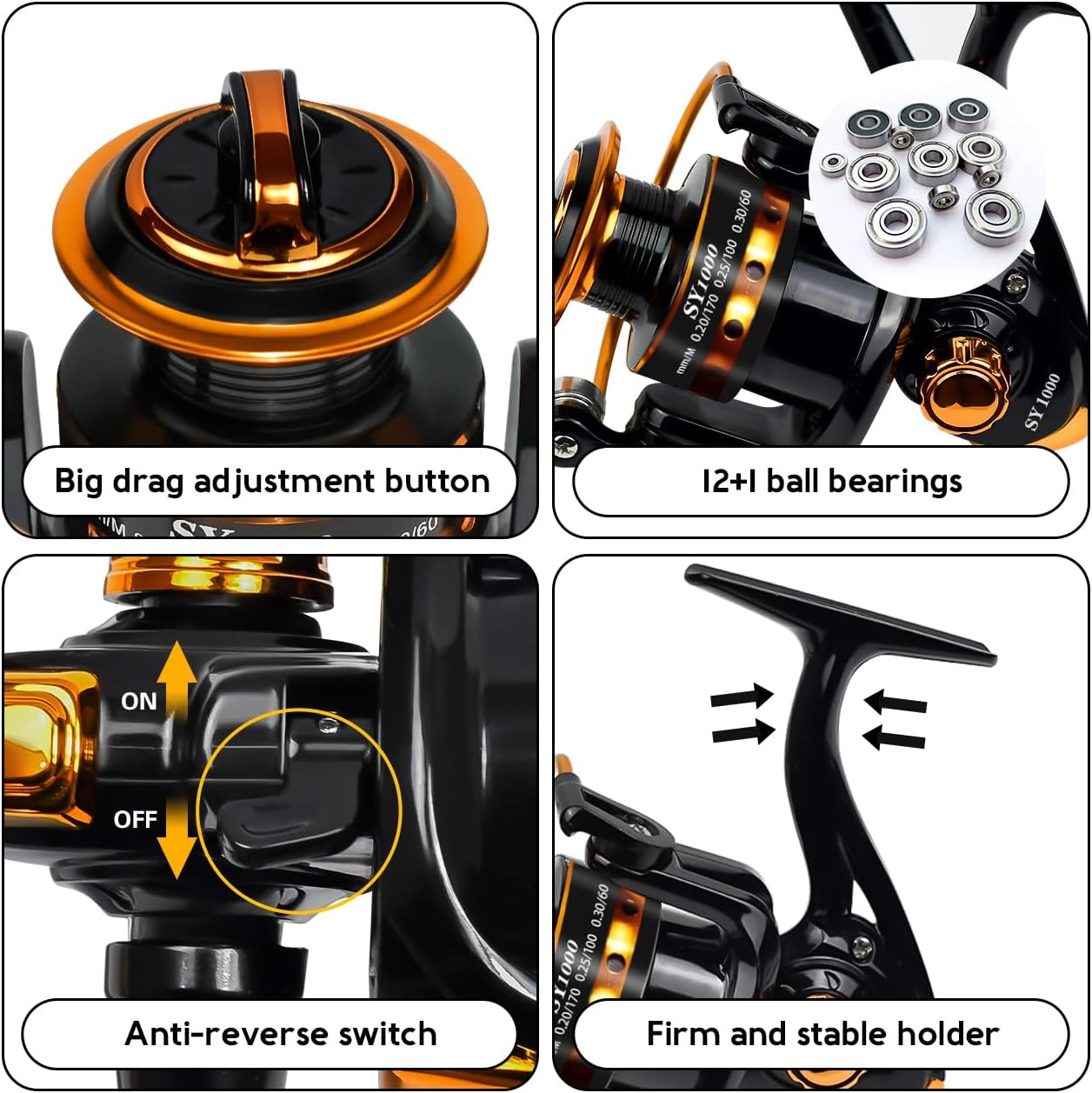 Summer and Centron Spinning Reels, 12 +1 BB Light Weight & Ultra Smooth Reel for