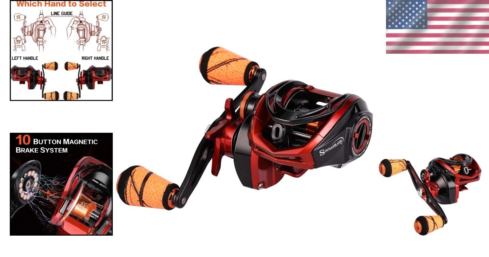 Orange Baitcasting Reel – Lightweight, Anti-Reverse, 9+1 BB for Smooth Casting