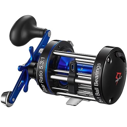 Round Baitcasting Reel 5.3:1 7 Bearings 22LB Drag Aluminum Frame Saltwater Blue