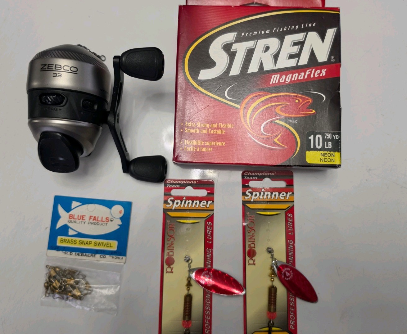 Zebco 33 Spin Cast New & Unused , Line, Lures & Swivels all Unused.