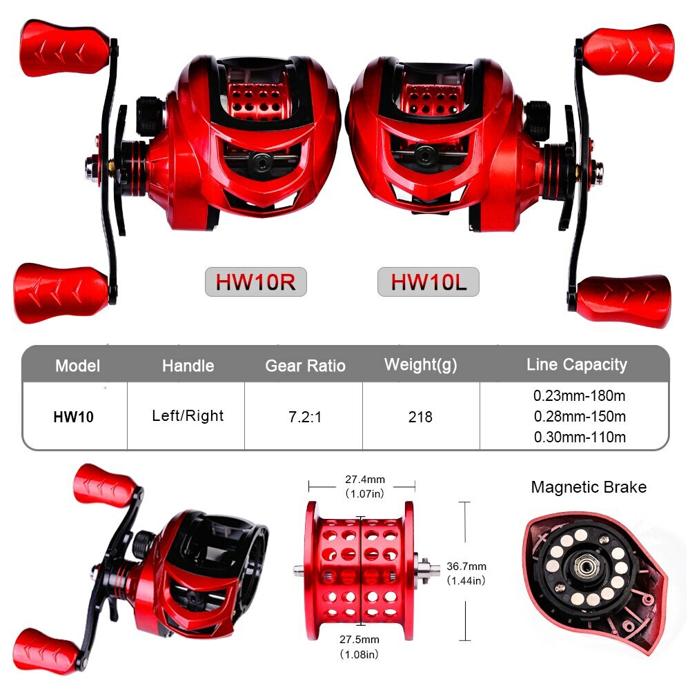 Baitcasting fishing Reels 7.2:1 Freshwater Aluminum Spool 22lb Max Drag 9+1BB