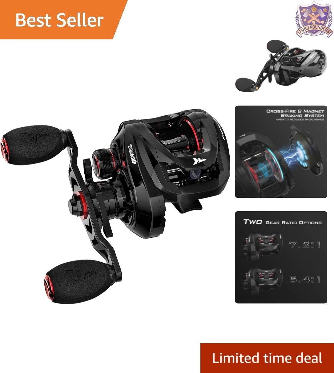 Baitcasting Reel Aluminum Carbon Fiber 17.6LB Drag Compact Adjustable Braking