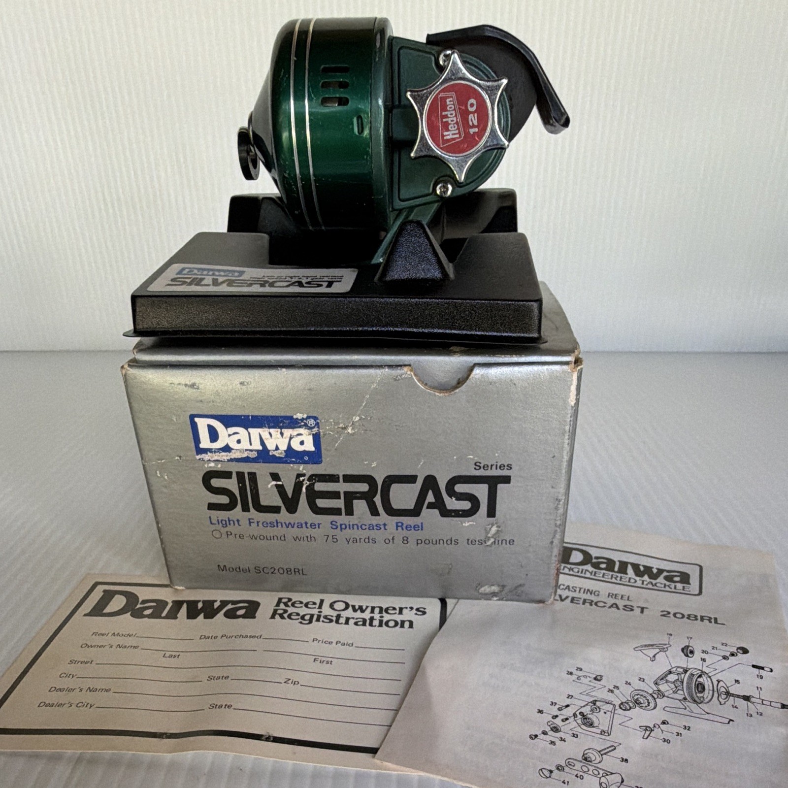 Vintage Daiwa Silvercast SC208RL Spincast Reel 4.1:1 1BB 8/75 Green Box Manual