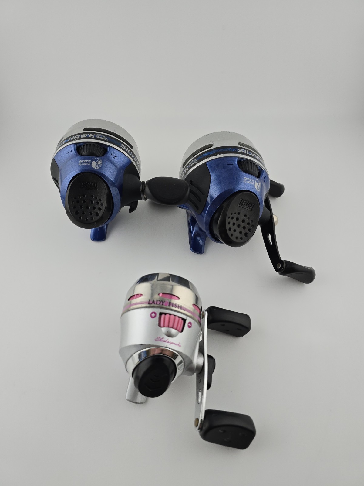 2x ZEBCO 606 Silver Hawks, One Shakespeare Lady Fish Spinning Reels