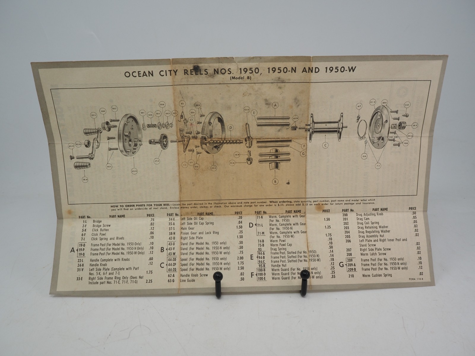 Vintage Ocean City 1950 1950N 1950W Model B Reel Parts Instructions