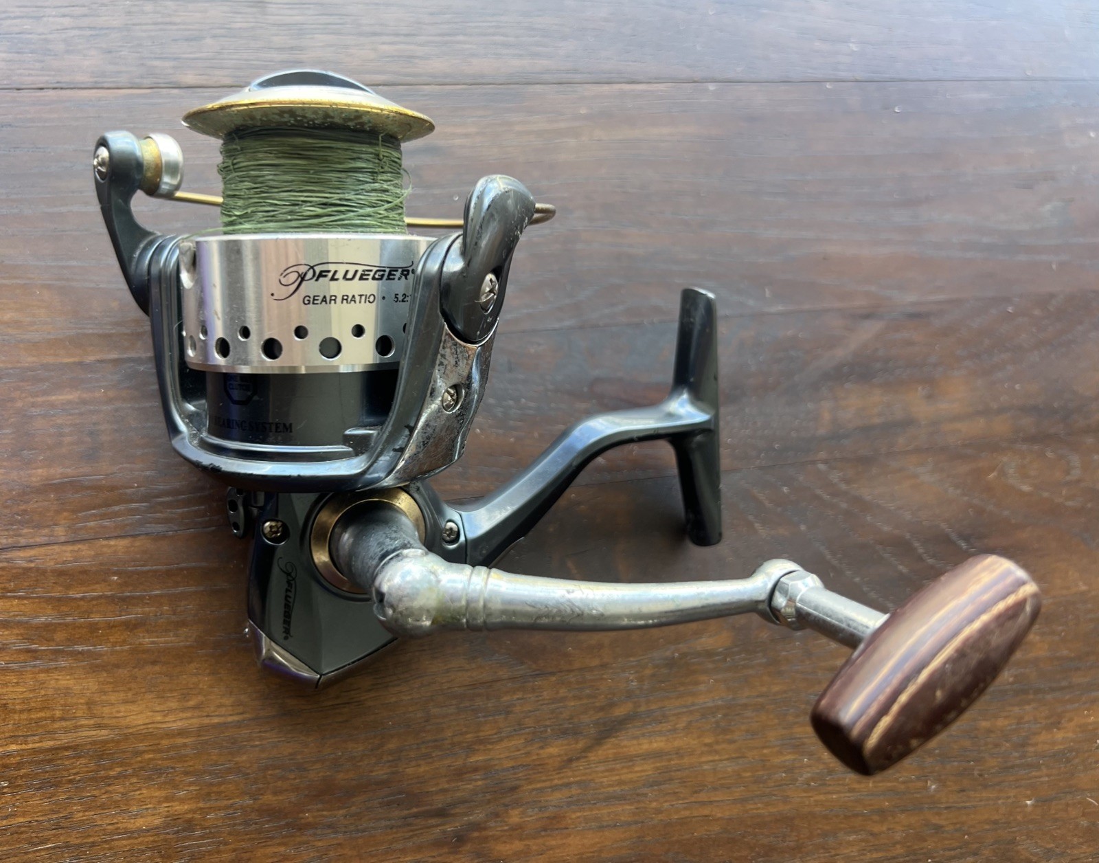 Pflueger President 6740 Spinning Reel Fishing 10 Bearing System with Wood Handle
