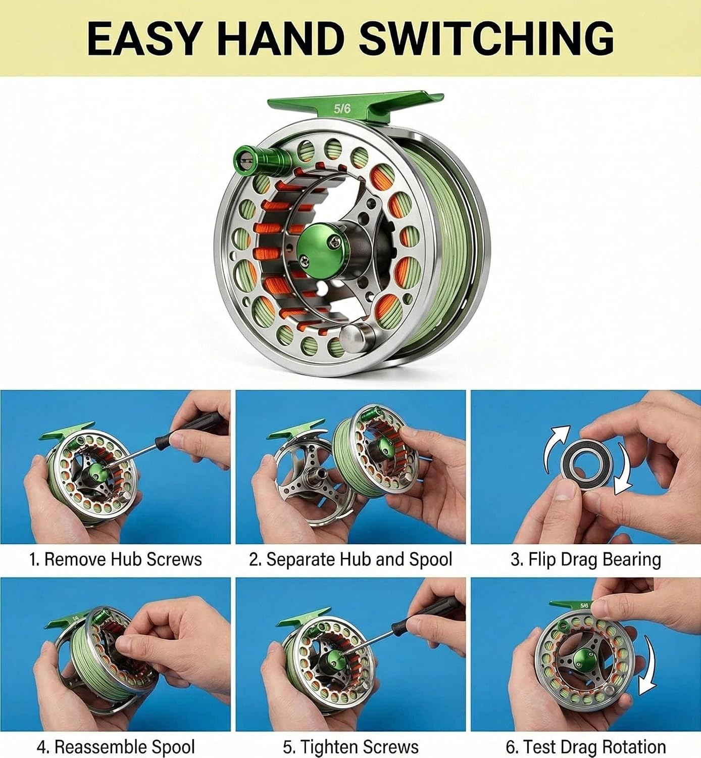 Fly Fishing Reel with Aluminum Alloy Body 5/6Wt Die Cast Pre-Loaded Fly Reel wit