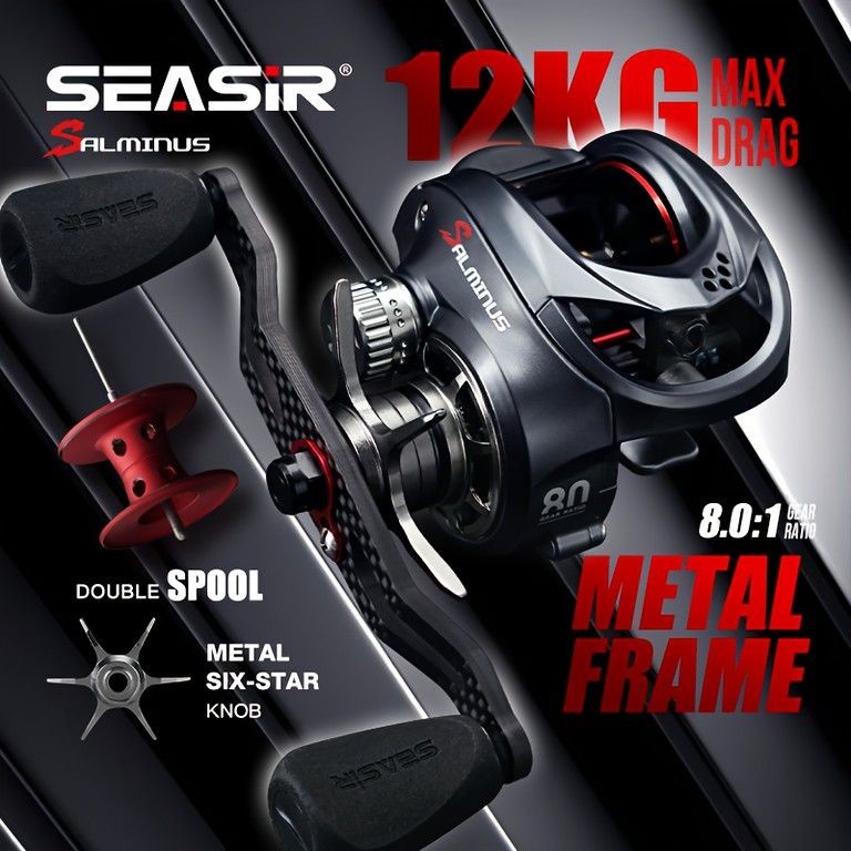SeaSir Salminus Metal Baitcasting Reel 8.0:1 Gear Ratio 11+1BB CNC Drag Used