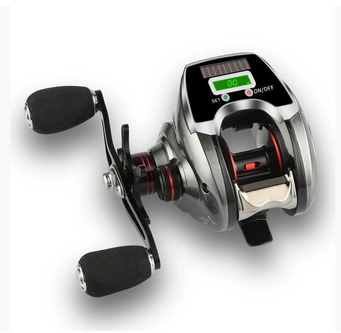 8.0:1 Baitcasting Fishing Reel 6+1BB USB/ Solar Rechargeable Digital Display