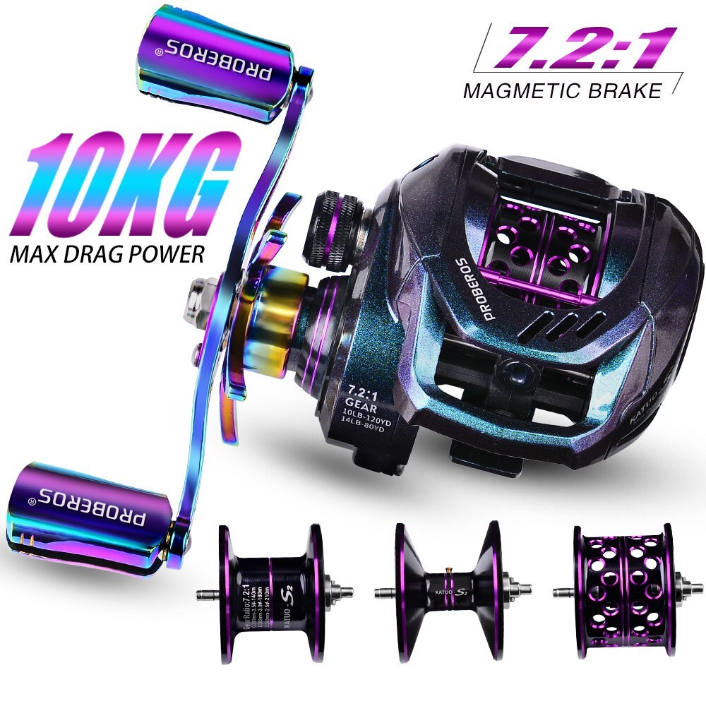 Fishing Reel 7.2:1 Gear Ratio Metal Colorful Wheel Magnetic Brake System 10KG s2