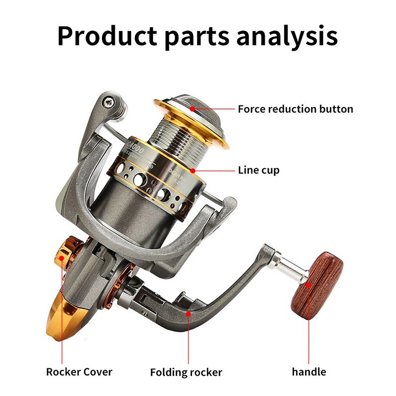 Spinning Fishing Reel 5.2:1 Gear Ratio CNC Metal Spool for Freshwater Saltwater