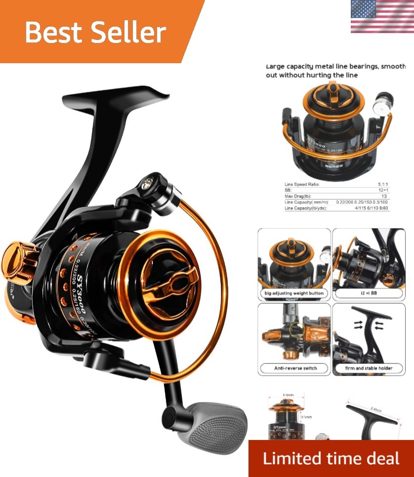 Summer and Centron Spinning Reels, 12 +1 BB Light Weight & Ultra Smooth Reel …