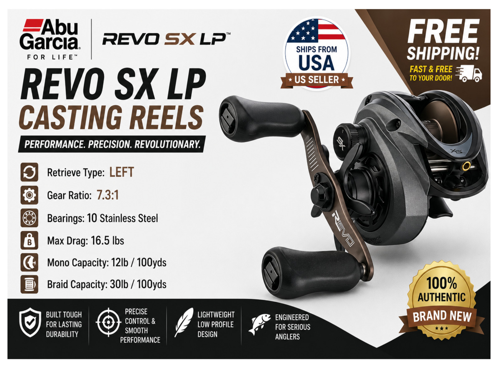 Abu Garcia Revo SX LP Casting Reels, Type:Left – Gear Ratios: 7.3:1
